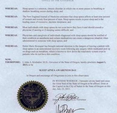 Governors Sign Sleep Apnea Awareness Proclamations