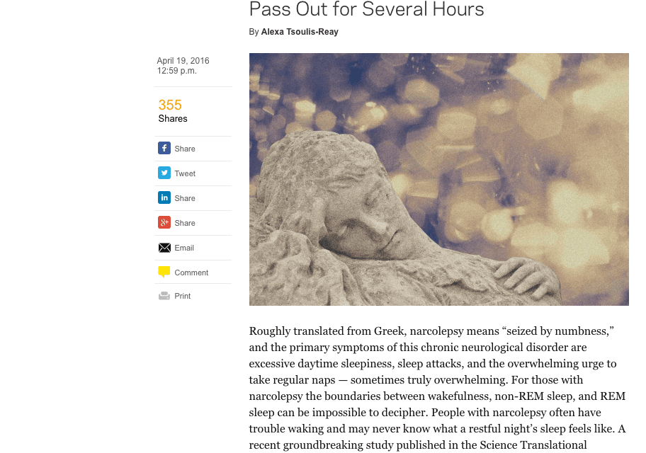 Sleep Professionals Dismayed by Portrayal of Narcolepsy in New York Magazine Article