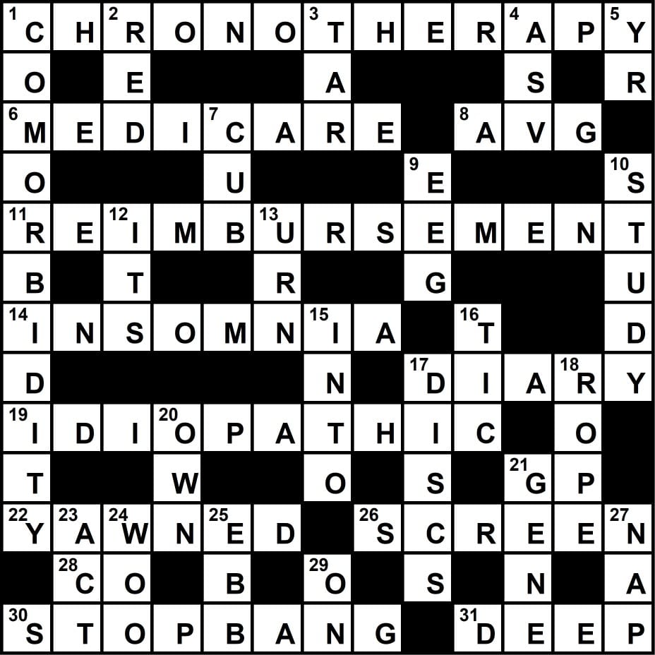 Crossword Puzzle: Sleep Medicine Themed Clues (August/September 2017