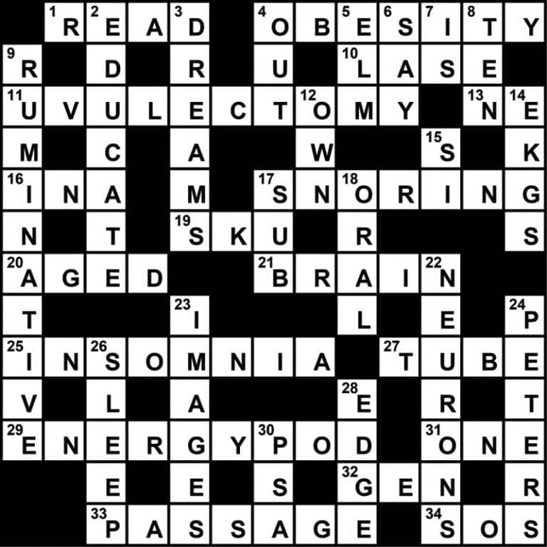 Crossword Puzzle Sleep Medicine Themed Clues May 2018 Sleep Review